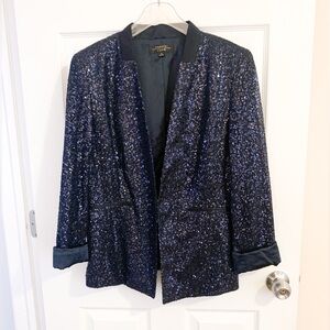 Tahari Luxe Sequin Blazer Jacket - Blue - size 12